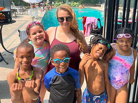 Group photo at the pool