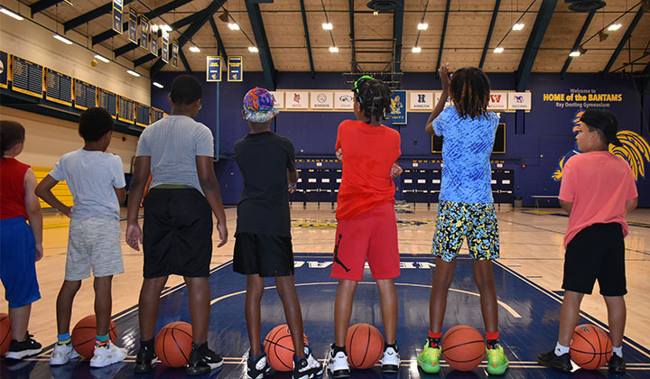 Campers on the basketball court